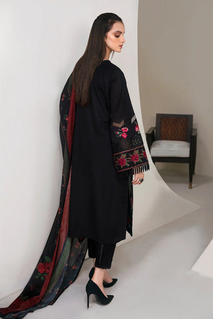 JAZMIN- 3PC DHANAK EMBROIDERED SHIRT WITH WOOL PRINT SHAWL AND TROUSER-W.J-1030