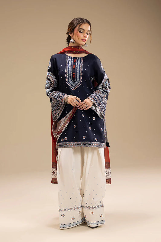JAZMIN-3PC DHANAK EMBROIDERED SHIRT WITH CORTRAI WOOL PRINTED SHAWL AND EMB TROUSER-W.J-1789