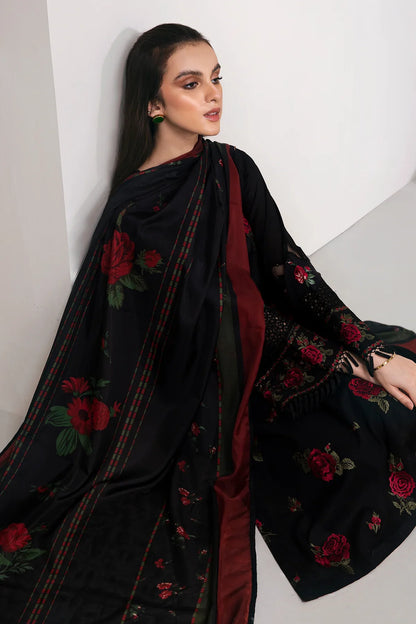 JAZMIN- 3PC DHANAK EMBROIDERED SHIRT WITH WOOL PRINT SHAWL AND TROUSER-W.J-1030