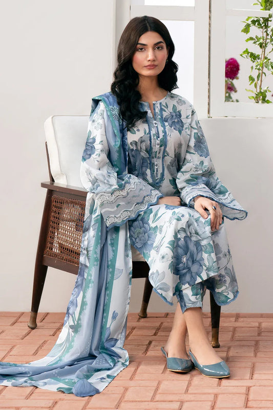 BAROUQE-3PC KARANDI PRINTED SHIRT WITH KARANDI PRINTED DUPATTA AND TROUSER-W.J-2012