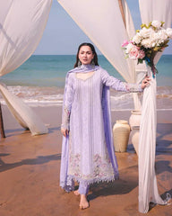 IMROZIA-3PC DHANAK CHIKANKARI EMBROIDERED SHIRT WITH DHANAK EMB SHAWL AND TROUSER-W.J-5135