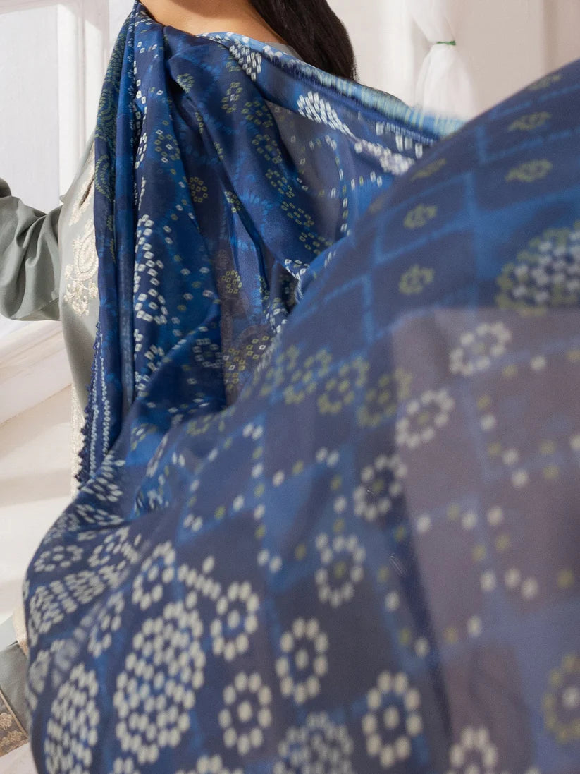 MOHAGNI-3PC LAWN EMBROIDERED SHIRT WITH MONARK PRINTED DUPATTA AND TROUSER-W.J-1715