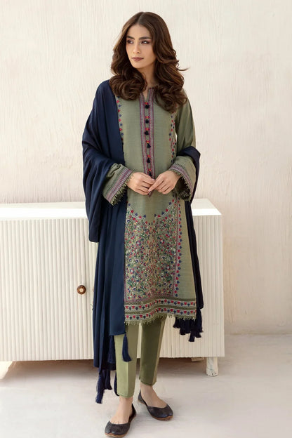 JAZMIN - 3PC DHANAK EMBROIDERED SHIRT WITH DHANAK SHAWL AND TROUSER-W.J-1287