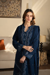 SAPPHIRE-3PC DHANAK EMBROIDERED SHIRT WITH DHANAK EMBROIDERED SHAWL AND TROUSER-W.J-4392