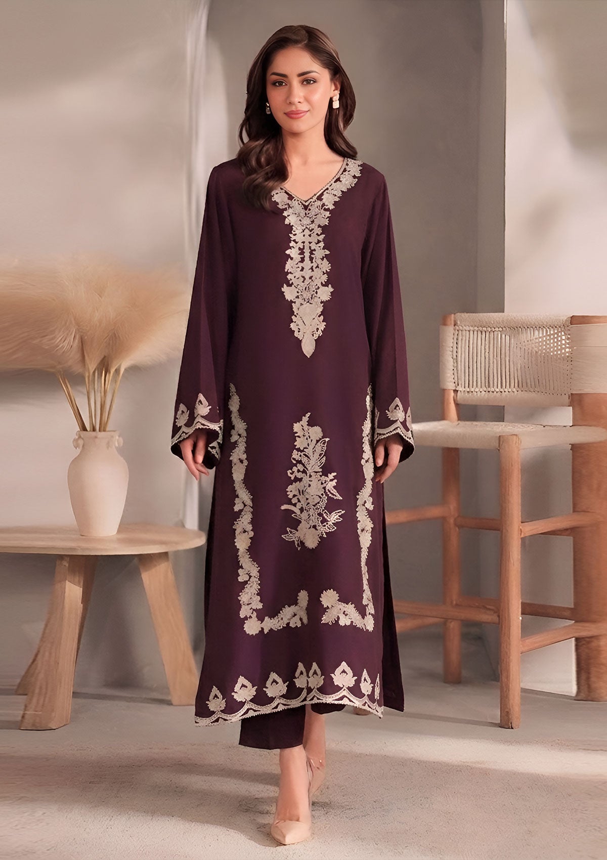 MIRANA-2PC  LAWN EMBROIDERED SHIRT WITH EMBROIDERED TROUSER-W.J-49