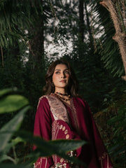IZEL-3PC DHANAK EMBROIDERED SHIRT WITH COUTRAI PRINTED SHAWL AND TROUSER-W.J-5323