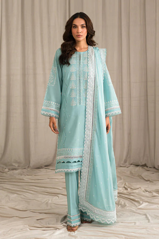 SEHAR BY MIRAJ- LAWN 3PC EMBROIDERED SHIRT WITH ORGANZA EMBROIDERED DUPATTA WITH TROUSER -W.J-1397