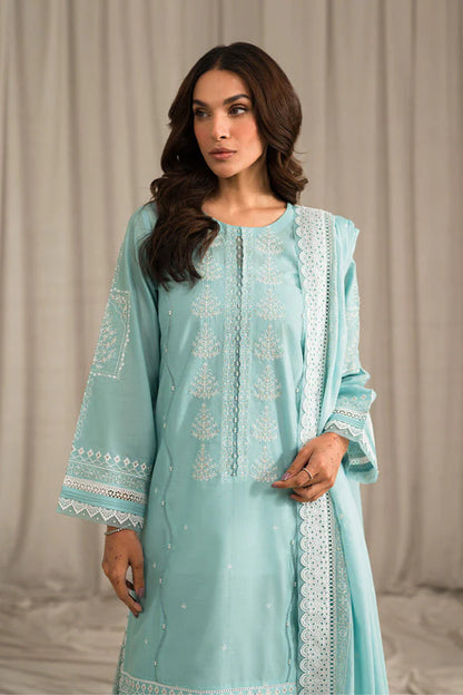 SEHAR BY MIRAJ- LAWN 3PC EMBROIDERED SHIRT WITH ORGANZA EMBROIDERED DUPATTA WITH TROUSER -W.J-1397