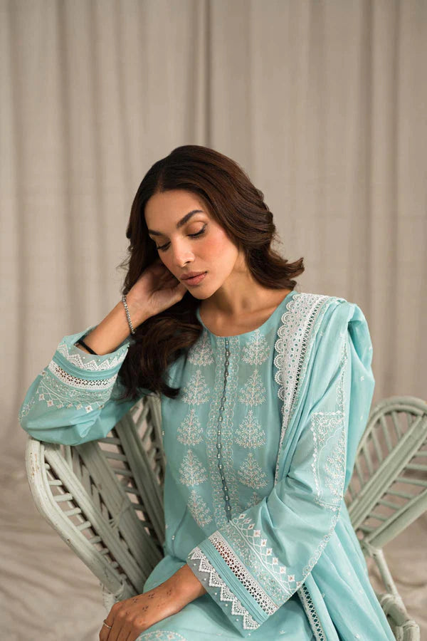 SEHAR BY MIRAJ- LAWN 3PC EMBROIDERED SHIRT WITH ORGANZA EMBROIDERED DUPATTA WITH TROUSER -W.J-1397