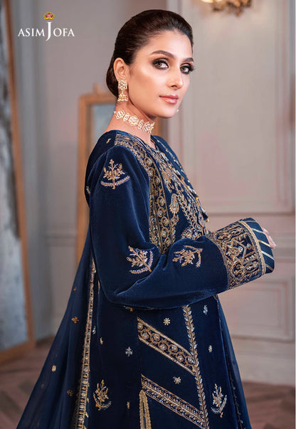 ASIM JOFA-3PC VELVET EMBROIDERED SHIRT WITH CHIFFON EMBROIDERED DUPATTA & TROUSER-W.J-2029