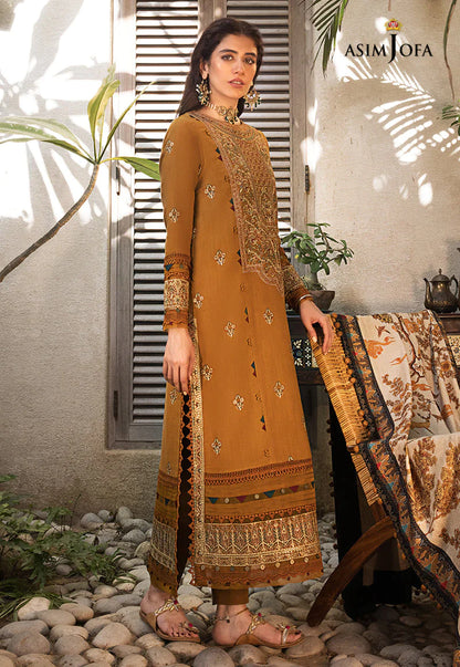 ASIM JOFA-3PC DHANAK EMBROIDERED SHIRT WITH COURTRAI PRINTED SHAWL & TROUSR-W.J-1042