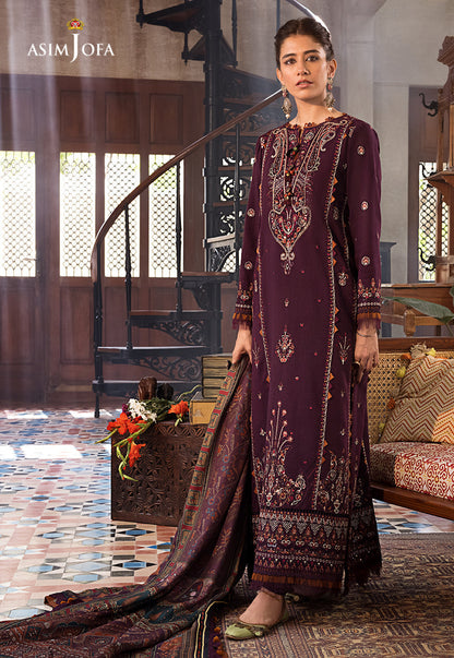 ASIM.JOFA-3PC LAWN EMBROIDERED SHIRT WITH MONARK PRINT DUPATTA AND TROUSER-W.J-1549