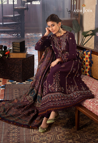 ASIM.JOFA-3PC LAWN EMBROIDERED SHIRT WITH MONARK PRINT DUPATTA AND TROUSER-W.J-1549