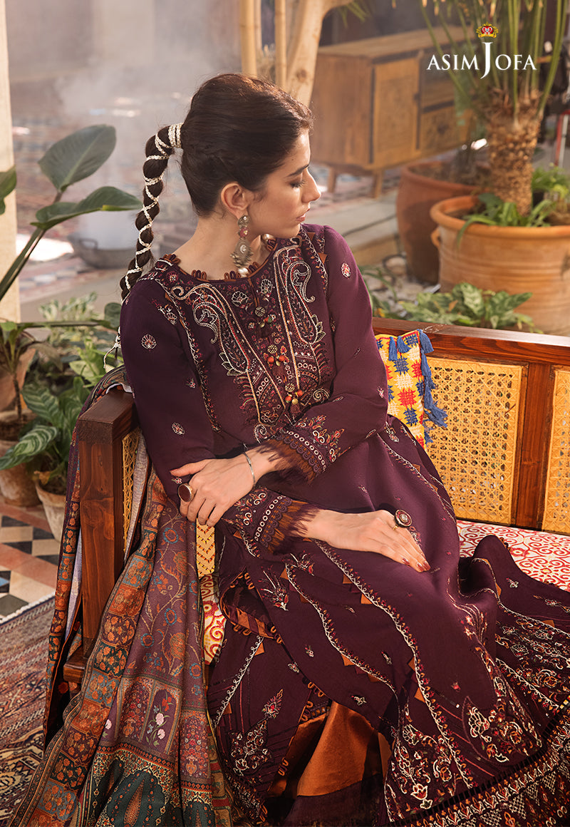 ASIM.JOFA-3PC LAWN EMBROIDERED SHIRT WITH MONARK PRINT DUPATTA AND TROUSER-W.J-1549