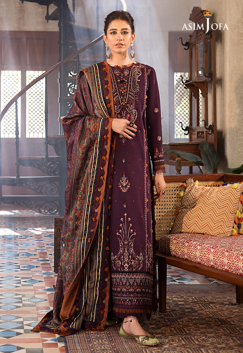 ASIM.JOFA-3PC LAWN EMBROIDERED SHIRT WITH MONARK PRINT DUPATTA AND TROUSER-W.J-1549