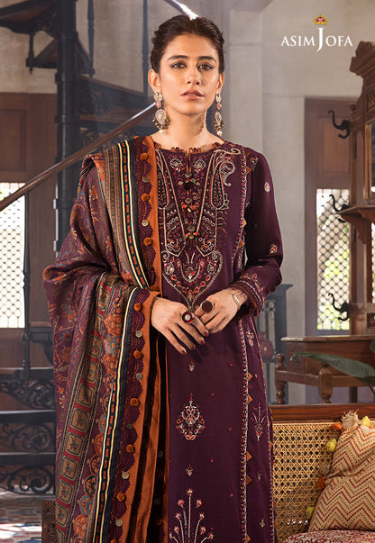 ASIM.JOFA-3PC LAWN EMBROIDERED SHIRT WITH MONARK PRINT DUPATTA AND TROUSER-W.J-1549