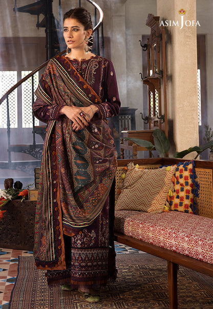 ASIM.JOFA-3PC LAWN EMBROIDERED SHIRT WITH MONARK PRINT DUPATTA AND TROUSER-W.J-1549