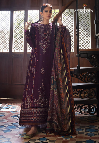 ASIM.JOFA-3PC LAWN EMBROIDERED SHIRT WITH MONARK PRINT DUPATTA AND TROUSER-W.J-1549