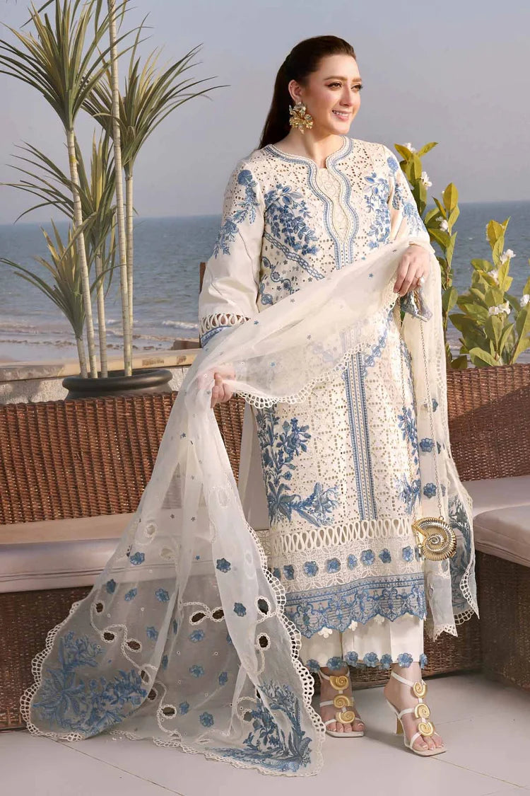 ANEELAS-3PC DHANAK EMBROIDERED SHIRT WITH ORGANZA EMBROIDERED DUPATTA AND TROUSER-W.J-5092