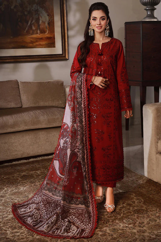 ASIM JOFA-3PC DHANAK SEQUIN EMBROIDRED SHIRT WITH COURTRAI PRINTED SHAWL AND TROUSER-WJ-1937