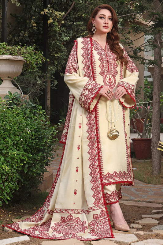 ASIM JOFA-3PC DHANAK EMBROIDERED SHIRT WITH DHANAK EMBROIDERED SHAWL & TROUSER-WJ-1952