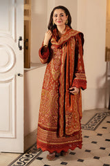 ASIM JOFA-3PC DHANAK SEQUINS EMBROIDERED SHIRT WITH DHANAK EMBROIDERED SHAWL AND TROUSER -W.J-5010