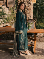 IZEL-3PC DHANAK EMBROIDERED SHIRT WITH COUTRAI PRINTED SHAWL AND TROUSER-W.J-5322