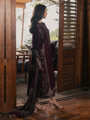 IZEL-3PC DHANAK EMBROIDERED SHIRT WITH COUTRAI PRINTED SHAWL AND TROUSER-W.J-5324