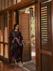 IZEL-3PC DHANAK EMBROIDERED SHIRT WITH COUTRAI PRINTED SHAWL AND TROUSER-W.J-5324