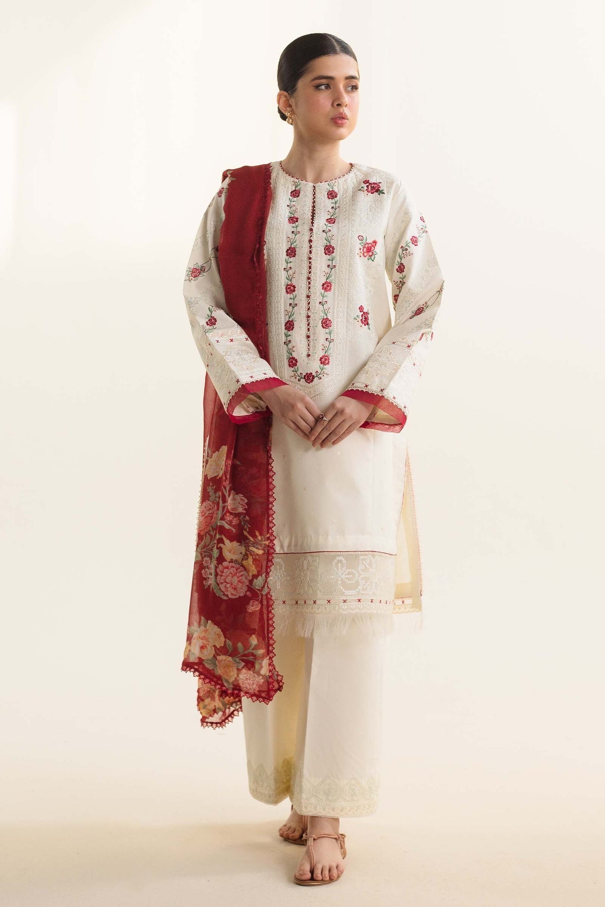 ZAHRA SHAHJAHAN- 3PC LAWN EMBROIDERED SHIRT WITH DIAMOND PRINT DUPATTA-W.J-1482