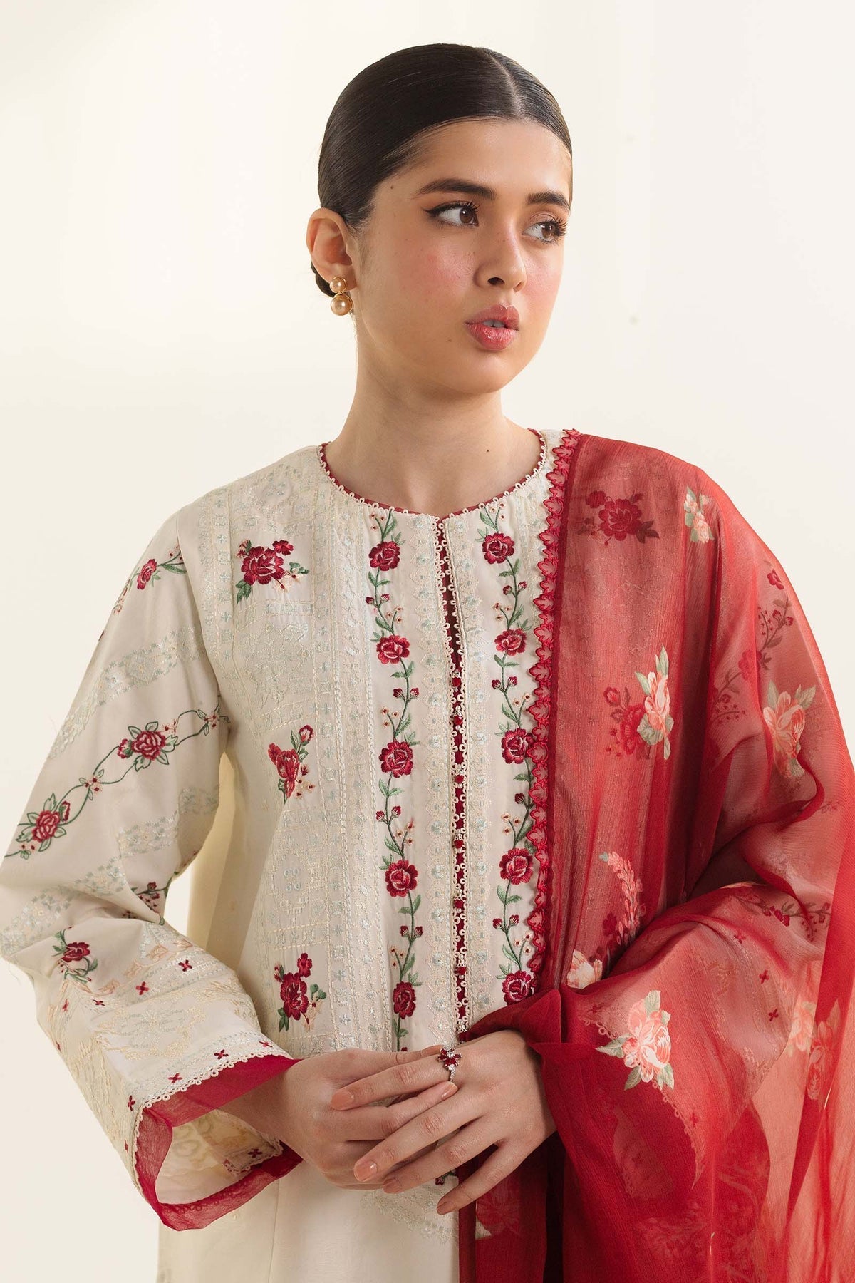 ZAHRA SHAHJAHAN- 3PC LAWN EMBROIDERED SHIRT WITH DIAMOND PRINT DUPATTA-W.J-1482