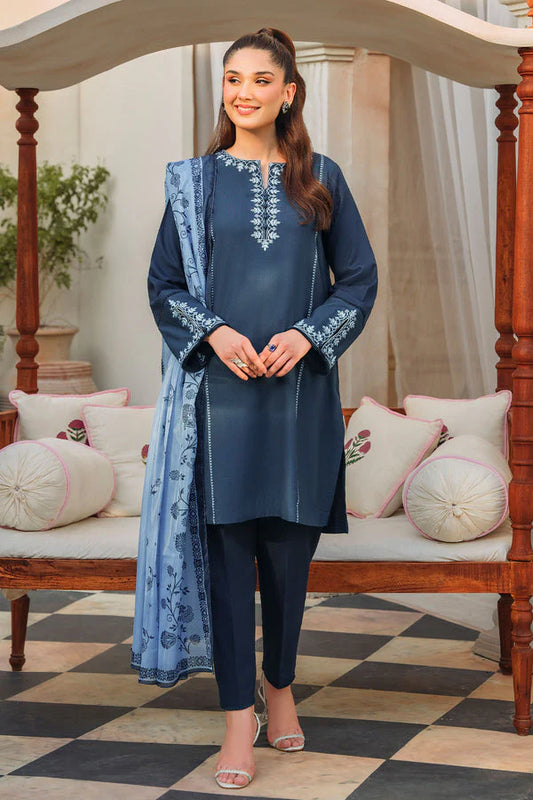 ZIVA-3PC DHANAK EMBROIDERED WITH COUTURE PTINT PRINT-W.J-1277