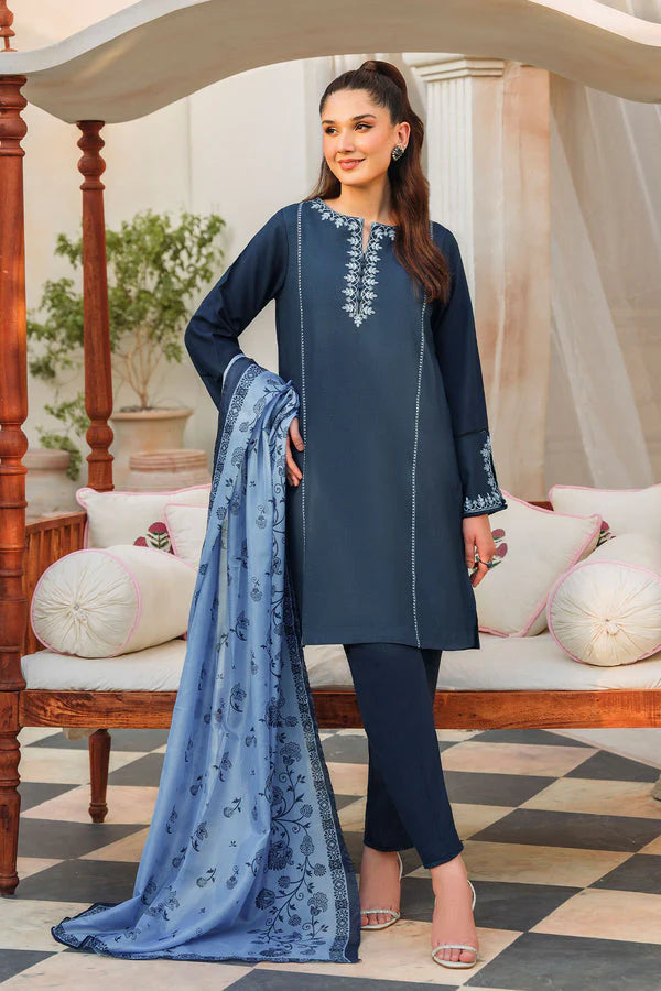 ZIVA-3PC DHANAK EMBROIDERED WITH COUTURE PTINT PRINT-W.J-1277