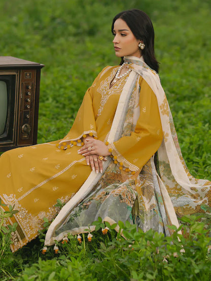 IZEL-3PC LAWN EMBROIDERED SHIRT WITH MONARK PRINT DUPATTA AND TROUSER-W.J-1670