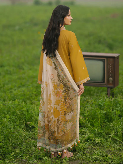 IZEL-3PC LAWN EMBROIDERED SHIRT WITH MONARK PRINT DUPATTA AND TROUSER-W.J-1670