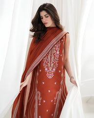 BATIK-3PC DHANAK EMBROIDERED SHIRT WITH DHANAK EMBROIDERED SHAWL AND EMB TROUSER-W.J-5089