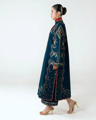 HUSSAIN REHAR-3PC DHANAK EMBROIDERED SHIRT WITH COUTRAI PRINTED SHAWL AND EMB TROUSER-W.J-5172