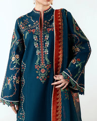 HUSSAIN REHAR-3PC DHANAK EMBROIDERED SHIRT WITH COUTRAI PRINTED SHAWL AND EMB TROUSER-W.J-5172