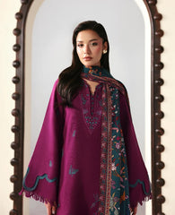 REPUBLIC -3PC DHANAK EMBROIDERED SHIRT WITH WOOL PRINT SHAWL AND TROUSER -W.J-5175