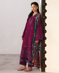 REPUBLIC -3PC DHANAK EMBROIDERED SHIRT WITH WOOL PRINT SHAWL AND TROUSER -W.J-5175