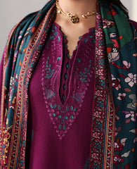 REPUBLIC -3PC DHANAK EMBROIDERED SHIRT WITH WOOL PRINT SHAWL AND TROUSER -W.J-5175