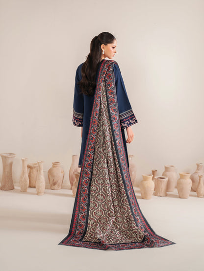 GARNET-3PC LAWN EMBROIDERED SHIRT WITH MONARK PRINT DUPATTA & LAWN TROUSER-W.J-1563