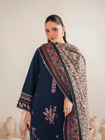 GARNET-3PC LAWN EMBROIDERED SHIRT WITH MONARK PRINT DUPATTA & LAWN TROUSER-W.J-1563