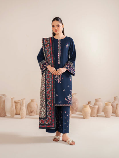 GARNET-3PC LAWN EMBROIDERED SHIRT WITH MONARK PRINT DUPATTA & LAWN TROUSER-W.J-1563