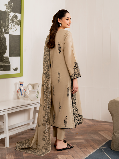 GARNET-3PC DHANAK EMBROIDERED SHIRT WITH COUTURE PRINT SHAWL AND TROUSER-W.J-1019
