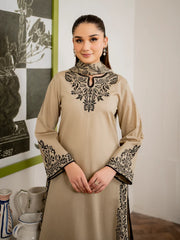 GARNET-3PC DHANAK EMBROIDERED SHIRT WITH WOOL PRINTED SHAWL AND TROUSER-W.J-5064
