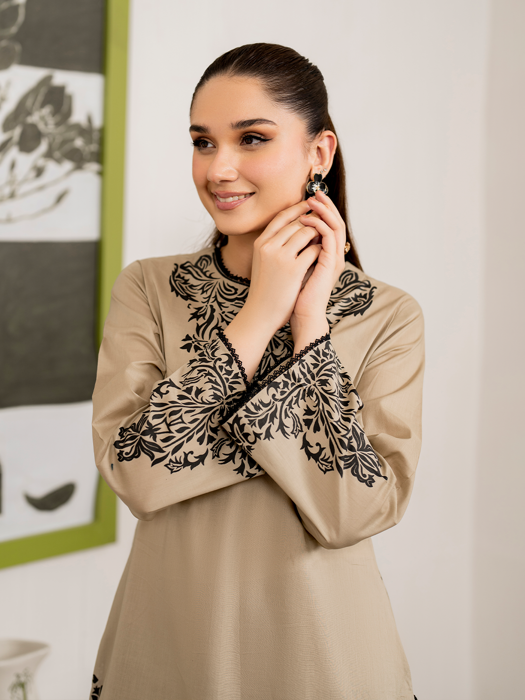 GARNET-3PC DHANAK EMBROIDERED SHIRT WITH COUTURE PRINT SHAWL AND TROUSER-W.J-1019