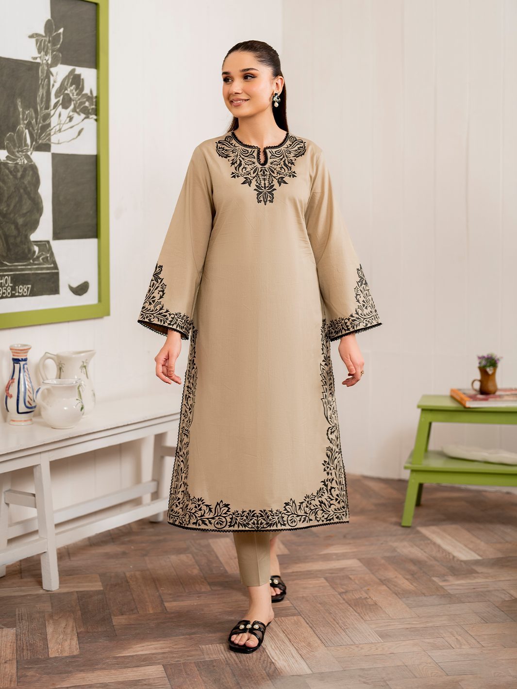 GARNET-3PC DHANAK EMBROIDERED SHIRT WITH COUTURE PRINT SHAWL AND TROUSER-W.J-1019
