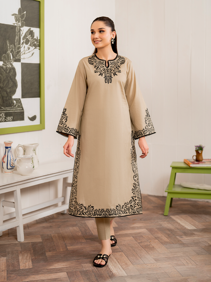 GARNET-3PC DHANAK EMBROIDERED SHIRT WITH COUTURE PRINT SHAWL AND TROUSER-W.J-1019