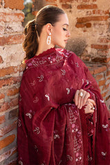 GARNET-3PC DHANAK EMBROIDERED SHIRT WITH DHANAK EMBROIDERED SHAWL & TROUSER-W.J-4670